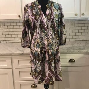 Ellison Dress Womens Large Brown Floral Print Bohemian Silky‎ Paisley
